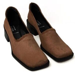 HOPP Made in Italy Leather Bare Loafer Toffee Calf Hair, SZ 6.5
